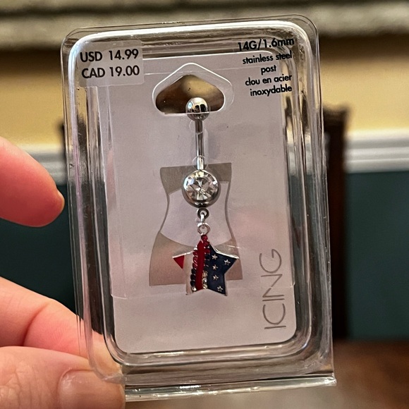 Belly ring American and diamond! Stainless steel post - Picture 2 of 4